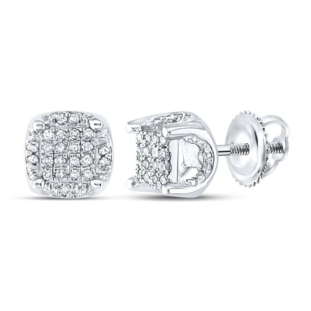 10K White Gold Round Diamond Cluster Stud Earrings 1/5 Cttw - Splendid Jewellery