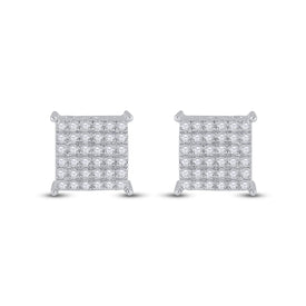 10K White Gold Round Diamond Cluster Earrings Gift Edition - Splendid Jewellery