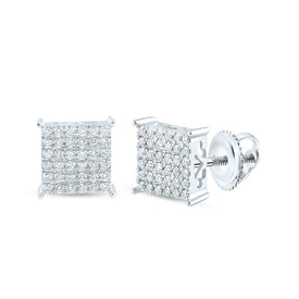 10K White Gold Round Diamond Cluster Earrings Gift Edition - Splendid Jewellery
