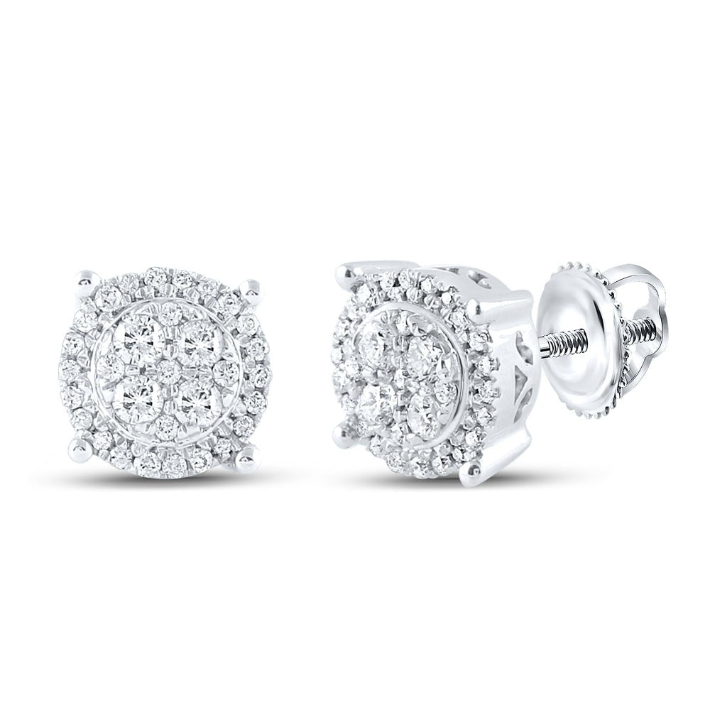 10K White Gold Round Diamond Cluster Earrings - Splendid Jewellery