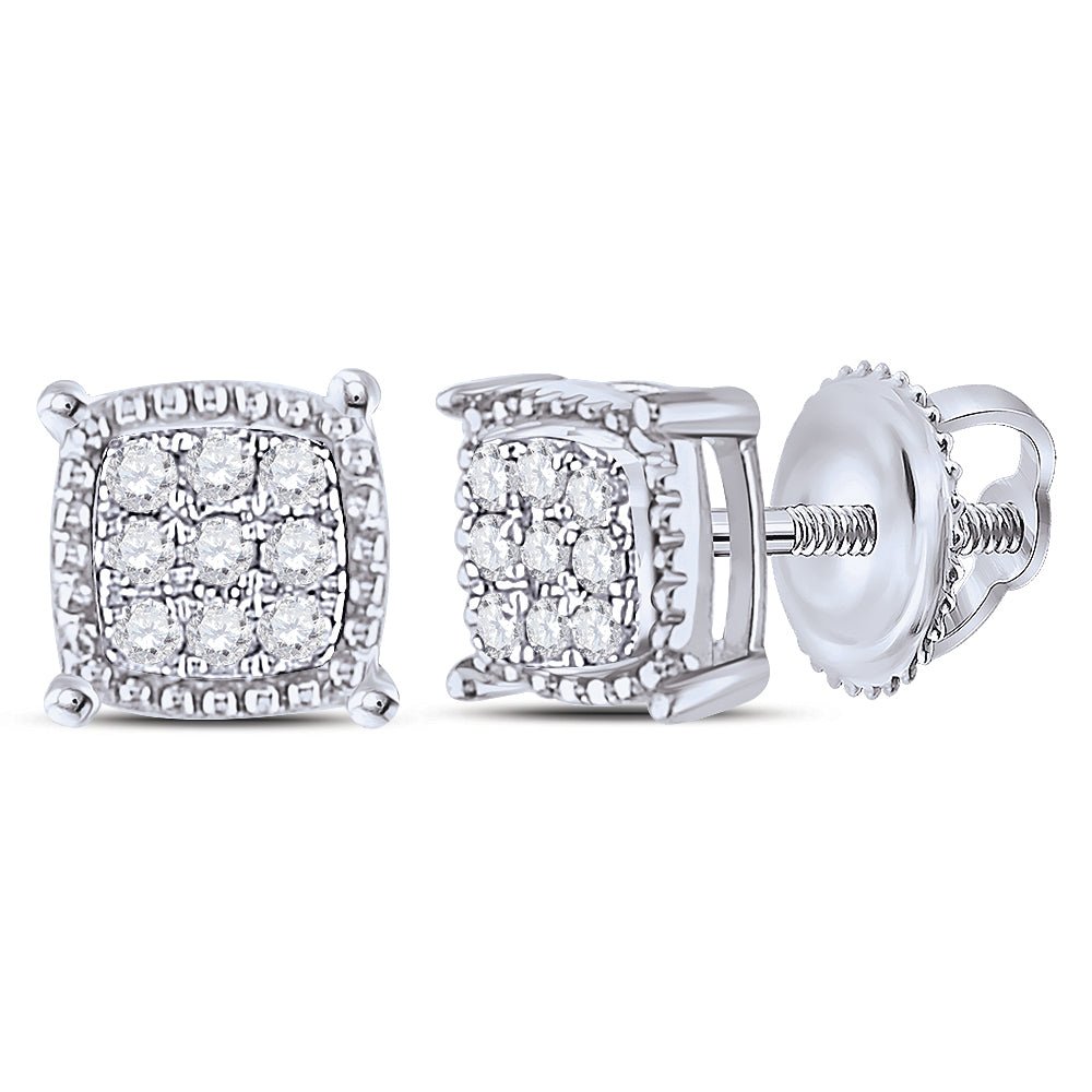 10K White Gold Round Diamond Square Milgrain Cluster Earrings 1/10 Cttw - Splendid Jewellery