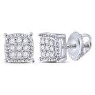 10K White Gold Round Diamond Square Milgrain Cluster Earrings 1/10 Cttw - Splendid Jewellery