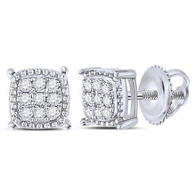 Load image into Gallery viewer, 10K White Gold Round Diamond Square Milgrain Cluster Earrings 1/10 Cttw - Splendid Jewellery