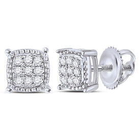 10K White Gold Round Diamond Square Milgrain Cluster Earrings 1/10 Cttw - Splendid Jewellery