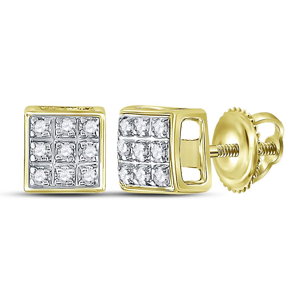 10K Yellow Gold Round Diamond Square Cluster Stud Earrings 1/20 Cttw - Splendid Jewellery