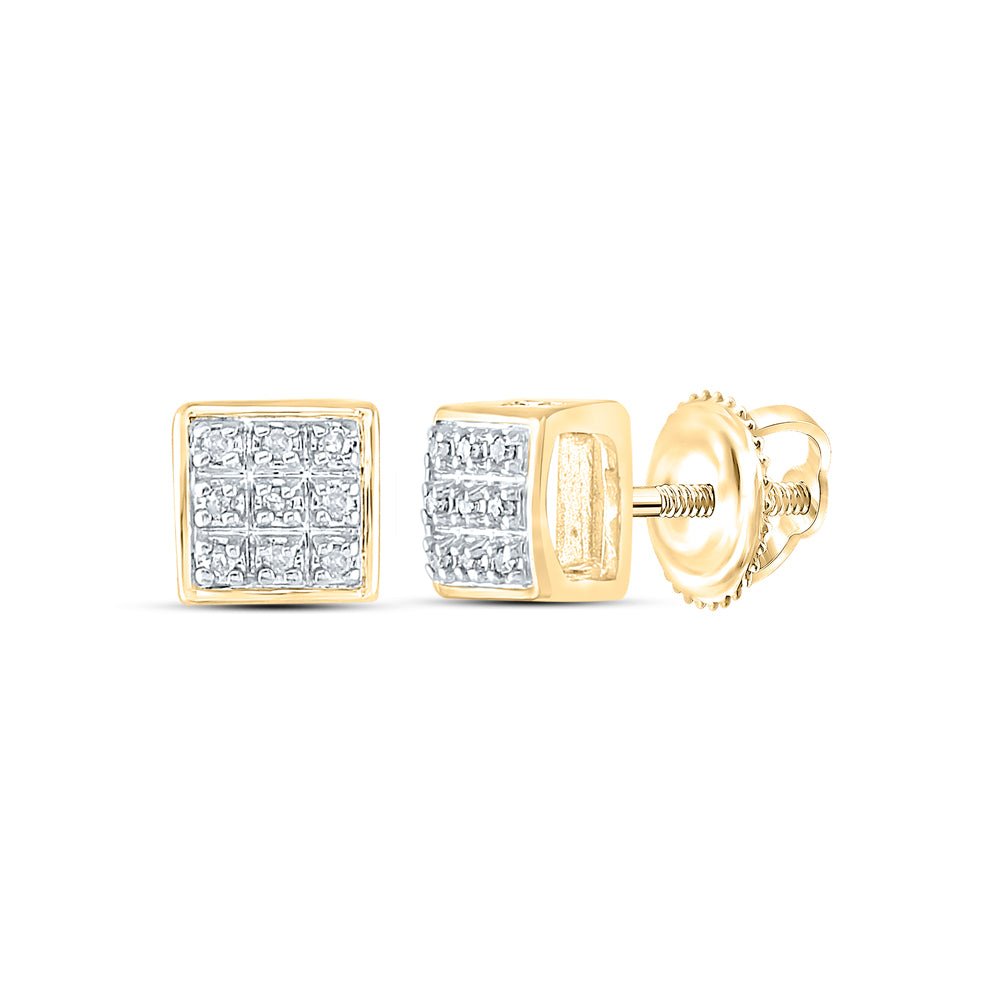 10K Yellow Gold Round Diamond Square Cluster Stud Earrings 1/20 Cttw - Splendid Jewellery