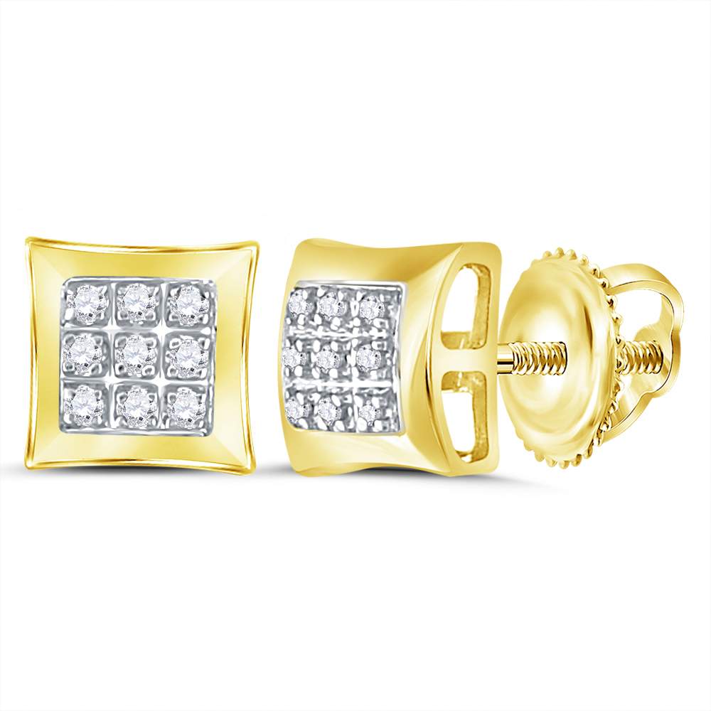 10K Yellow Gold Round Diamond Square Cluster Earrings 1/20 Cttw - Splendid Jewellery