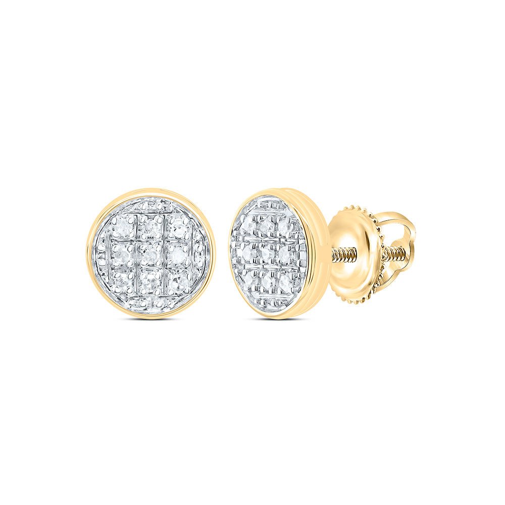 10K Yellow Gold Round Diamond Circle Cluster Stud Earrings 1/20 Cttw - Splendid Jewellery