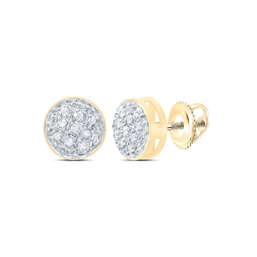 10K Yellow Gold Round Diamond Circle Cluster Stud Earrings 1/20 Cttw - Splendid Jewellery