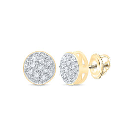 10K Yellow Gold Round Diamond Circle Cluster Stud Earrings 1/20 Cttw - Splendid Jewellery