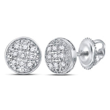 Load image into Gallery viewer, 10K White Gold Round Diamond Circle Cluster Earrings 1/20 Cttw - Splendid Jewellery