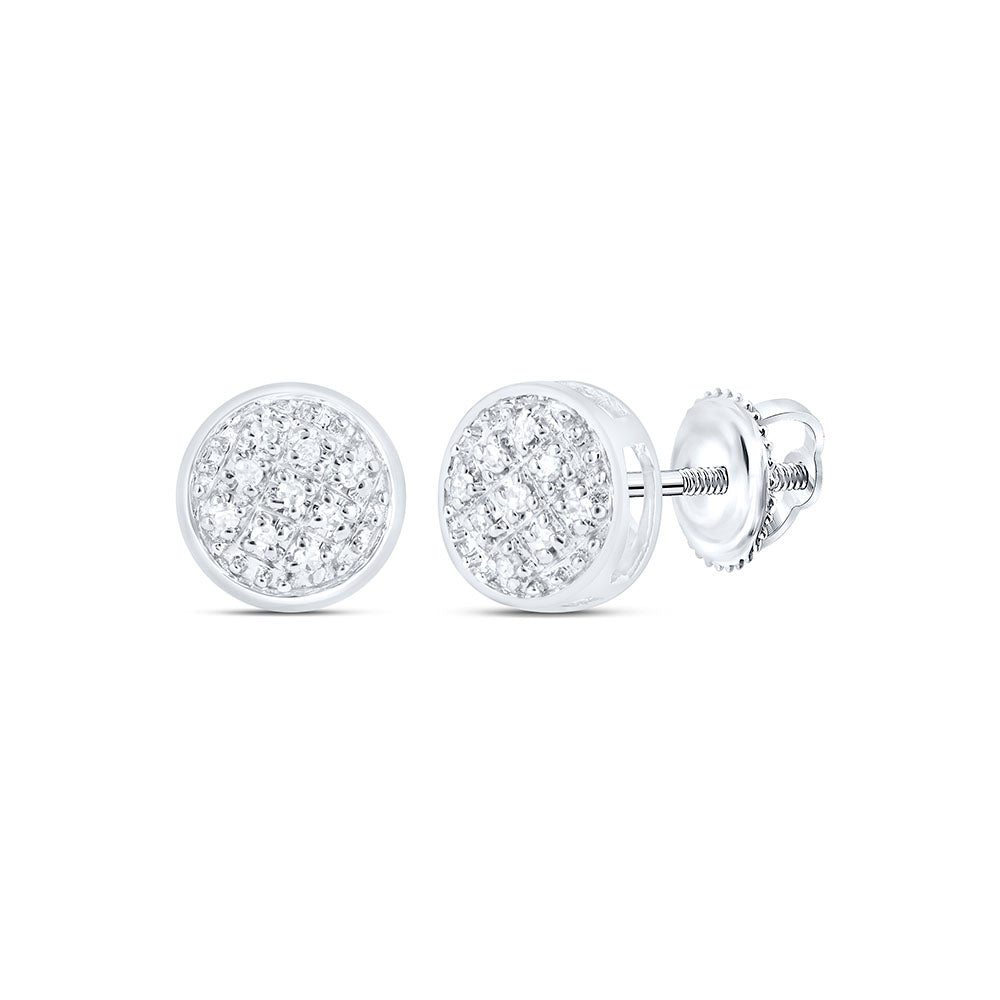 10K White Gold Round Diamond Circle Cluster Earrings 1/20 Cttw - Splendid Jewellery