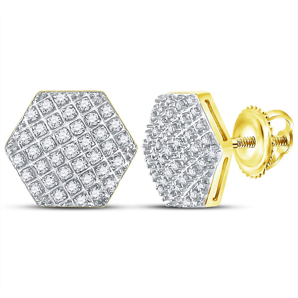 10K Yellow Gold Round Diamond Hexagon Cluster Stud Earrings 1/5 Cttw - Splendid Jewellery