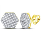 10K Yellow Gold Round Diamond Hexagon Cluster Stud Earrings 1/5 Cttw - Splendid Jewellery