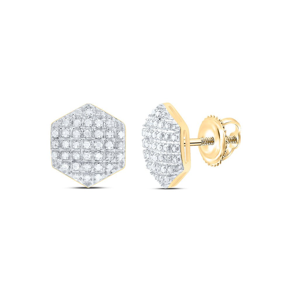 10K Yellow Gold Round Diamond Hexagon Cluster Stud Earrings 1/5 Cttw - Splendid Jewellery