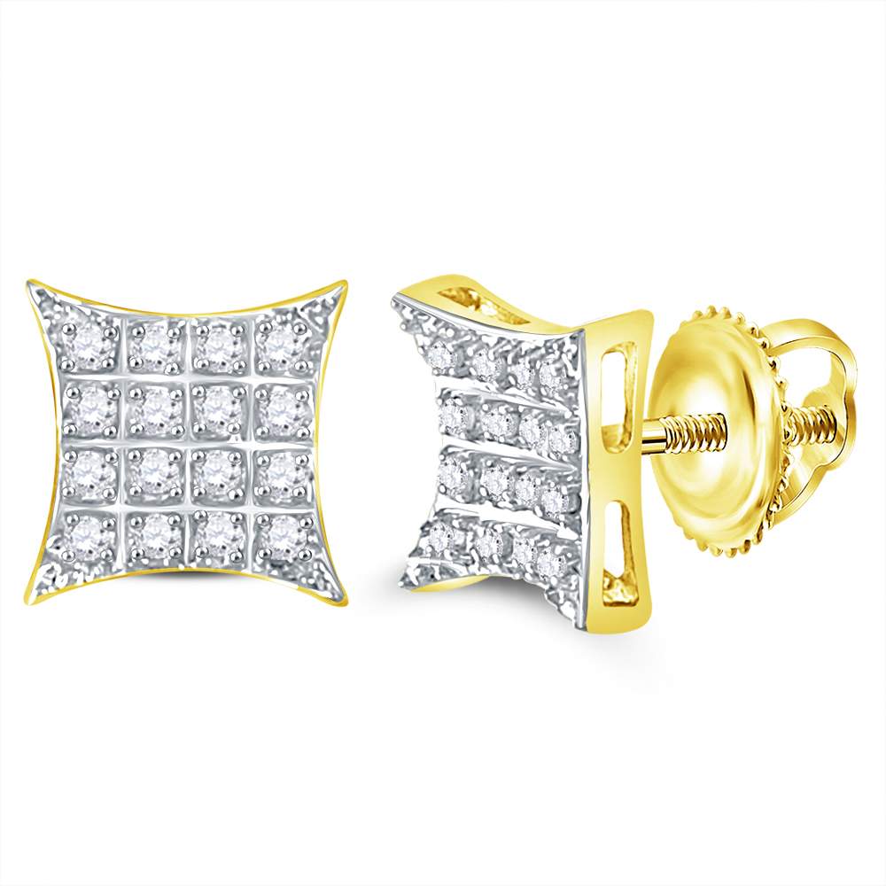 10K Yellow Gold Round Diamond Kite Square Cluster Stud Earrings 1/10 Cttw - Splendid Jewellery