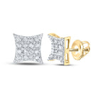 10K Yellow Gold Round Diamond Kite Square Cluster Stud Earrings 1/10 Cttw - Splendid Jewellery