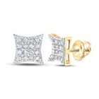 10K Yellow Gold Round Diamond Kite Square Cluster Stud Earrings 1/10 Cttw - Splendid Jewellery