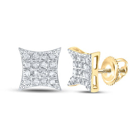 10K Yellow Gold Round Diamond Kite Square Cluster Stud Earrings 1/10 Cttw - Splendid Jewellery