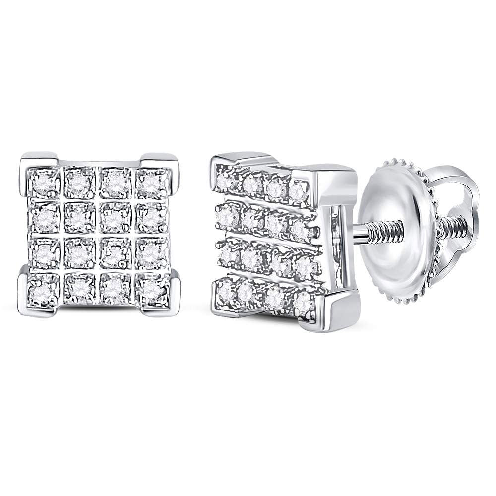 10K White Gold Round Diamond Square Cluster Earrings 1/10 Cttw - Splendid Jewellery