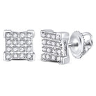 10K White Gold Round Diamond Square Cluster Earrings 1/10 Cttw - Splendid Jewellery