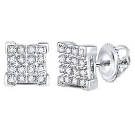 10K White Gold Round Diamond Square Cluster Earrings 1/10 Cttw - Splendid Jewellery