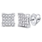 10K White Gold Round Diamond Square Cluster Earrings 1/10 Cttw - Splendid Jewellery