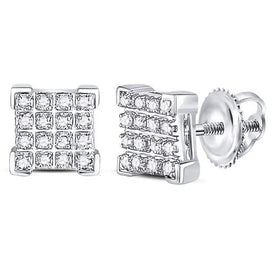 10K White Gold Round Diamond Square Cluster Earrings 1/10 Cttw - Splendid Jewellery