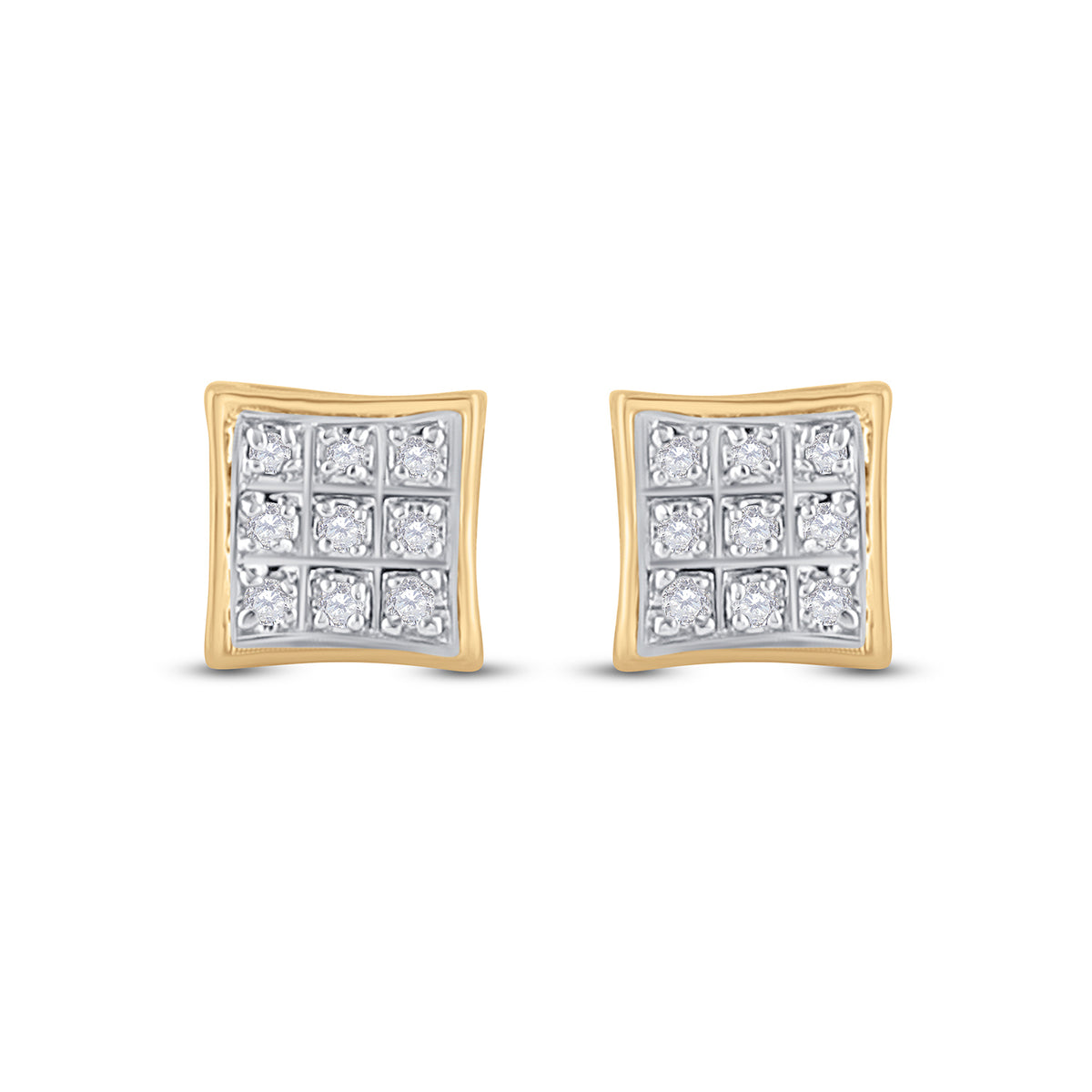 10K Yellow Gold Round Diamond P3 Micro - Pave Square Earring 1/20 Cttw - Splendid Jewellery