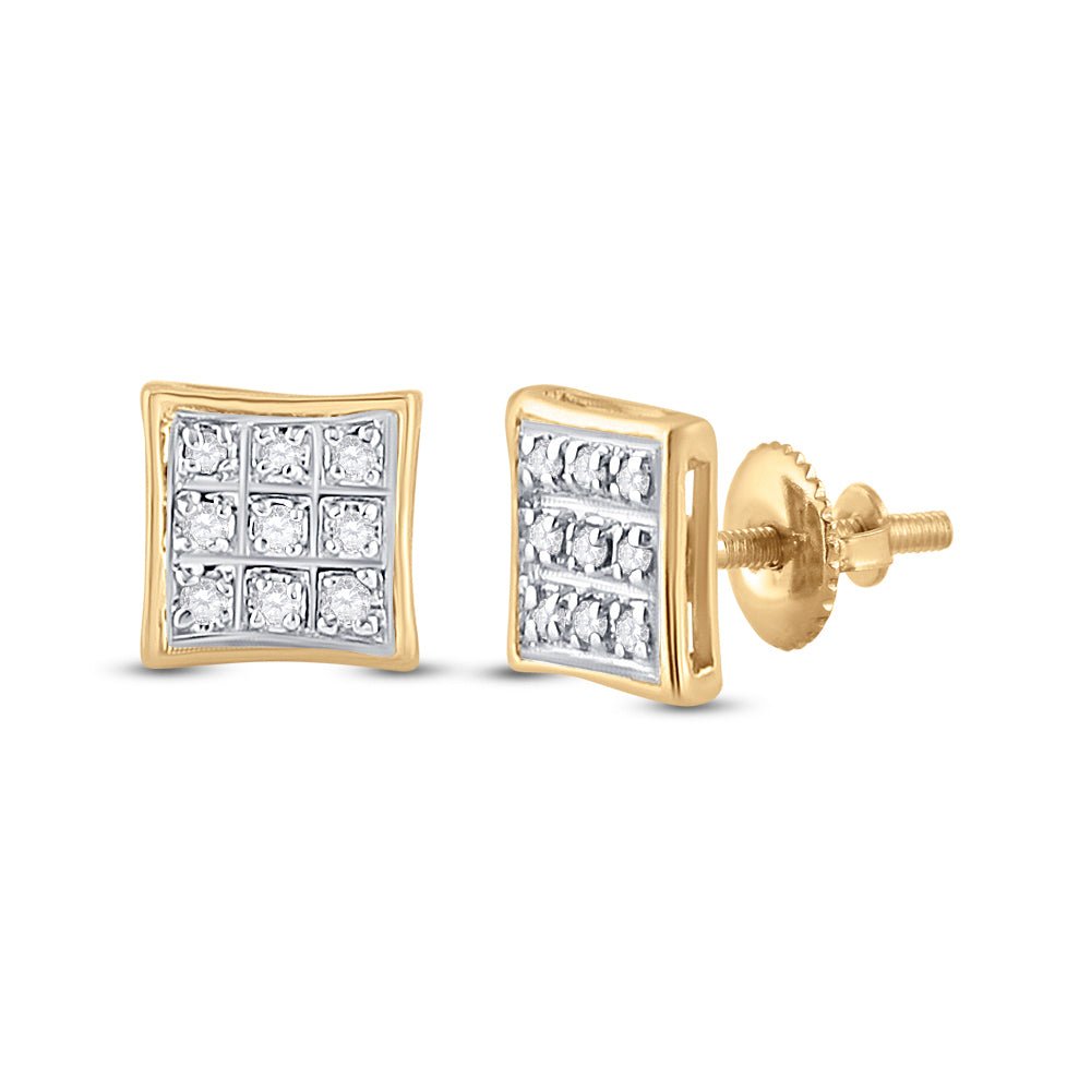 10K Yellow Gold Round Diamond P3 Micro - Pave Square Earring 1/20 Cttw - Splendid Jewellery