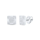 10K White Gold Round Diamond Square Cluster Stud Earrings 1/6 Cttw - Splendid Jewellery