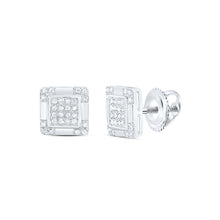 Load image into Gallery viewer, 10K White Gold Round Diamond Square Cluster Stud Earrings 1/6 Cttw - Splendid Jewellery