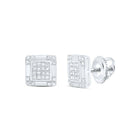 10K White Gold Round Diamond Square Cluster Stud Earrings 1/6 Cttw - Splendid Jewellery