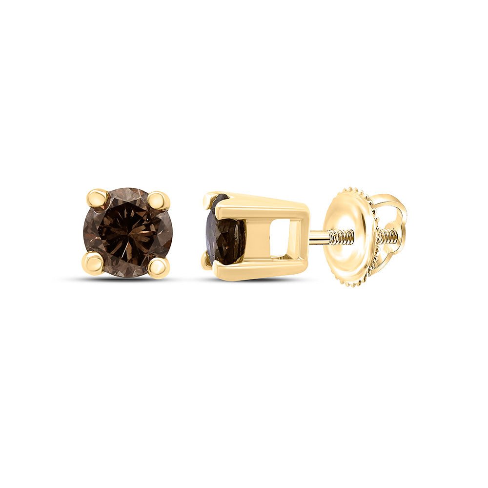 10K Yellow Gold Brown Diamond Stud Earrings 1/4 Cttw - Splendid Jewellery
