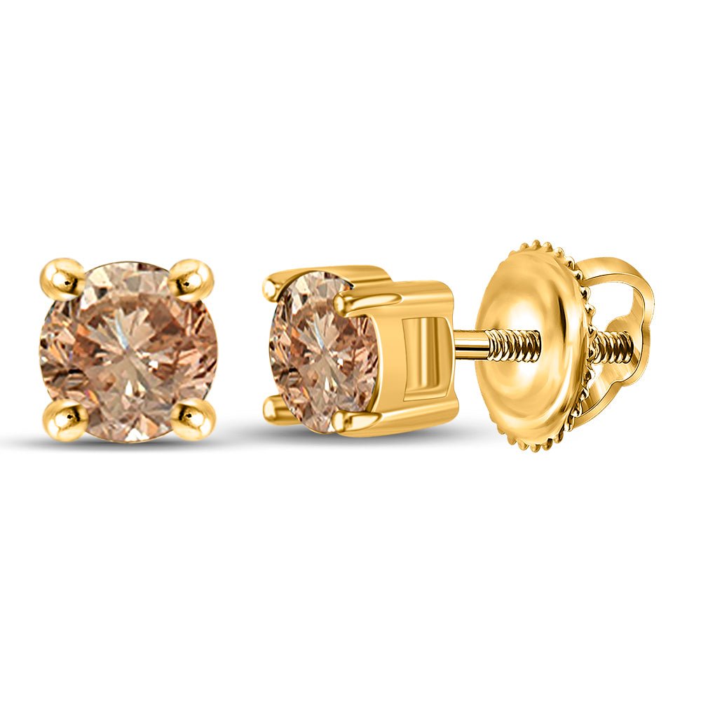 Brown Diamond Stud Earrings in 10K Yellow Gold - Splendid Jewellery