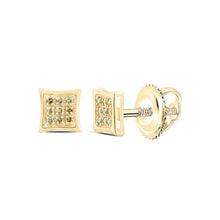 Load image into Gallery viewer, 10K Yellow Gold Round Diamond Yellow Color Enhanced Cluster Square Kite Earrings 1/20 Cttw - Splendid Jewellery
