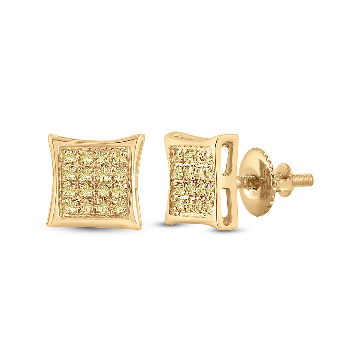 10K Yellow Gold Round Diamond Color Enhanced Square Kite Cluster Earrings 1/10 Cttw - Splendid Jewellery