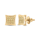 10K Yellow Gold Round Diamond Color Enhanced Square Kite Cluster Earrings 1/10 Cttw - Splendid Jewellery