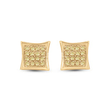 Load image into Gallery viewer, 10K Yellow Gold Round Diamond Color Enhanced Square Kite Cluster Earrings 1/10 Cttw - Splendid Jewellery