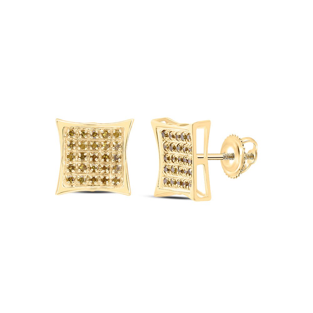 10K Yellow Gold Round Diamond Yellow Color Enhanced Cluster Earrings 1/6 Cttw - Splendid Jewellery