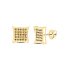 10K Yellow Gold Round Diamond Yellow Color Enhanced Cluster Earrings 1/6 Cttw - Splendid Jewellery