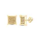 10K Yellow Gold Round Diamond Yellow Color Enhanced Cluster Earrings 1/6 Cttw - Splendid Jewellery