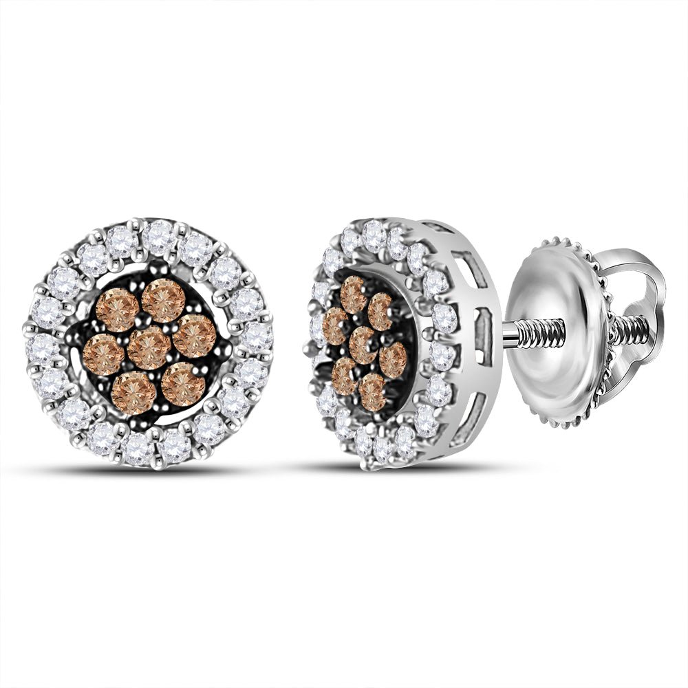 10K White Gold Elegant Stud Earrings with Brown Diamond - Splendid Jewellery
