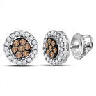 10K White Gold Elegant Stud Earrings with Brown Diamond - Splendid Jewellery