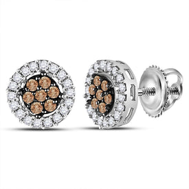 10K White Gold Elegant Stud Earrings with Brown Diamond - Splendid Jewellery