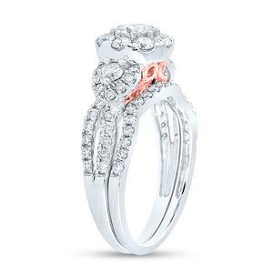 Captivating Elegance 14kt White Gold Diamond Halo Bridal Wedding Ring Set