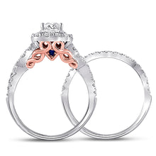 Load image into Gallery viewer, Captivating Elegance: 14kt Two-tone Gold Diamond and Sapphire Bridal Wedding Ring Set - Side View