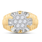 10kt Two-tone Gold Diamond 10kt Two-Tone Yellow  Mens   Flower Cluster Ribbed Ring 1 Cttw | Natural Round Diamonds