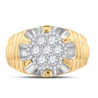 10kt Two-tone Gold Diamond 10kt Two-Tone Yellow  Mens   Flower Cluster Ribbed Ring 1 Cttw | Natural Round Diamonds