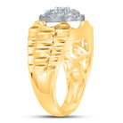 10kt Two-tone Gold Diamond 10kt Two-Tone Yellow  Mens   Flower Cluster Ribbed Ring 1 Cttw | Natural Round Diamonds
